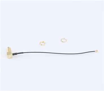 IPEX轉SMA鍍金彎頭，外螺內孔，RG1.13黑色線材，L=120mm 三件套——KH-IPEX-SMA-W-120